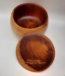 Vintage Hawaiian Covered Calabash Bowl Box Hand Carved Milo Wood