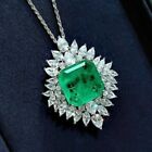 2.50Ct Asscher Cut Emerald Diamond Flower Pendant14K White Gold Over Free Chain
