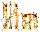 Set of Candle Holder Golden Glass and Golden Metal Flower Accent Vase Dresser