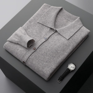 Men POLO Collar Wool Sweater Cashmere Sweater Casual Knit Cardigan Warm Jackets