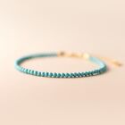 Natural 2mm Turquoise Stone Bracelet Blue Gemstone Dainty Bracelet Adjustable