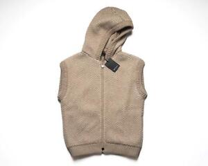 Kiton $5,695 NWT Beige Cashmere Outerwear Zip Up Hooded Sweater Vest M (50 IT)