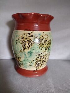New ListingVintage 1984 Redware Pottery Glazed Vase Signed Jeff White PA Abstract