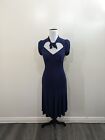Vtg Betsey Johnson New York Size 6 90s Y2K Rayon Midi Dress Short Sleeve Blue