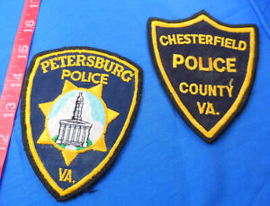 Virginia - Old Chesterfield and Petersburg Police Cloth Patch Lot of 2, Vintage