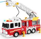 NEW!! Boys Fire Truck Toy with Lights Sounds Siren Extending Ladder 2FT for Kids