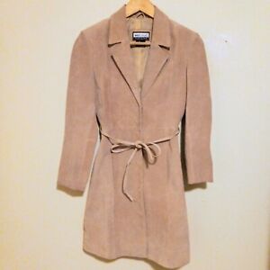 Wet Seal X-Small Leather Trench Coat-Snap Button Closure-Lined-Belted-Collared