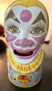 J Chein & Co. 1930’s Circus Clown Penny Tin Litho Toy Bank Made in USA Works