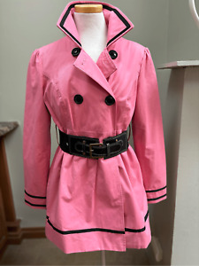 Candies L juniors pink black belted ruffle bottom trench coat w-side pockets