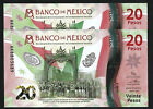 Mexico 20 Pesos 2021, UNC, 2 PCS Pair, Polymer, Consecutive, Comm, P-New Design