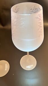 Pair of 2 BELVEDERE VODKA Long Stem Frosted Martini Glasses  w/ Silver Trees