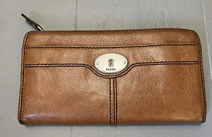 FOSSIL  Marlow Clutch Wallet Brown Keyhole Leather Full Size Zip Around