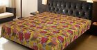 Embroidery Queen Kantha Quilt Bedspread Throw Cotton Yellow Boho Gypsy Blanket