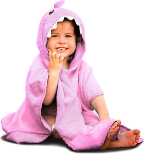 Premium Cute Pink Shark Poncho for Toddler Hooded Towel for Boy Girl Bath Beach