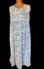 L XL Vintage Blue White Floral Cotton Victorian Lawn Garden Dress Nightgown