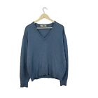 Vintage Tweed Valley 42 Cashmere Sweater England Blue Pullover V-Neck Mens READ