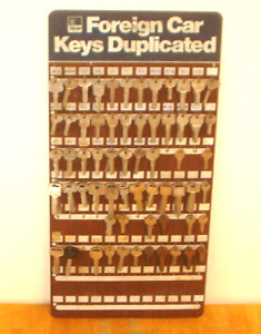 Vintage Taylor Foreign Import Car Keys Display Board Sign w/444 Blanks Datsun VW