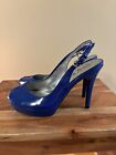 Guess Patent Leather Slingbacks Cobalt Blue G Charm Size 6.5 High Heels