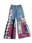 FREE PEOPLE PATCHWORK FLARE JEANS CORTEZ PIECED BANDANA Button Fly Sz 28