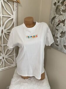 GYMSHARK small WHITE EMBROIDERY LOGO BOXY FIT SHORT SLEEVE TEE SHIRT