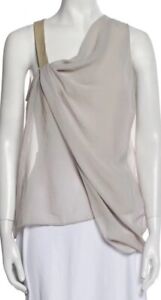 Helmut Lang USA Top Dove Gray Drape Sleeveless Asymmetric Leather Strap M Preown