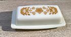 Butterfly Yellow Gold Pyrex Corelle Covered Butter Dish Milk Glass