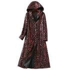 Womens Hooded Mid Long Trench Coat Leather Sheepskin Overcoat Floral Printed 5XL