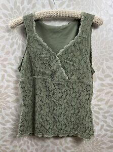 Sage Green Empire Waist Lace Lined Cami Sleeveless Top Stretchy Tank Women’s S/M