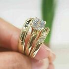 His & Her Trio Ring Set 2Ct Round Cut Real Moissanite 14K Yellow Gold Plated