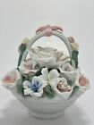 New ListingBasket Of Flowers Porcelain Vintage Small Detailed Decorative