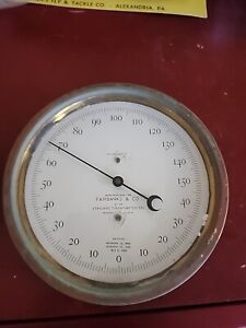Antique 1888 Round Brass Fairbanks & Co. Advertising Thermometer Peabody, MA
