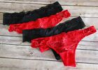 Victorias Secret Lot of 4 Dream Angels Lace Bow Thong Panties Large Red Black