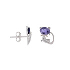 925 Sterling Silver Iolite With Diamond Cat Design Stud Earring Gift For Her