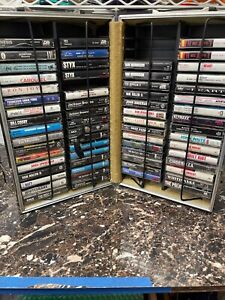Vintage 60's,70's and 80's Cassettes Lot-64 tapes 72 Case Rock,Pop,Metal,Holiday