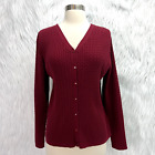 Pendleton VTG Womens M Cable Knit Maroon Red V-Neck Button Up Cardigan Sweater