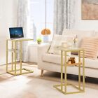 C Shaped End Table Set of 2, Small Side Table for Couch and Bed, Tempered Glass