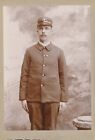 Cabinet Card Antique Photo Military Man Insignia Uniform Mustache 1900s Backdrop