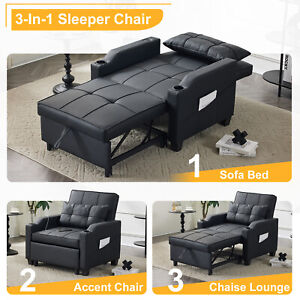 Adjustable Sofa Bed 3-in-1 Convertible Chair Sleeper Bed with Type C & USB Port