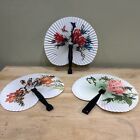 Vintage Folding Japanese Paper Fans - Butterflies, Birds, And Flowers Set of 3