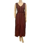 Ace And Jig Julien Maxi Dress Woven Flounce Hem Belted Red Multi Striped Small