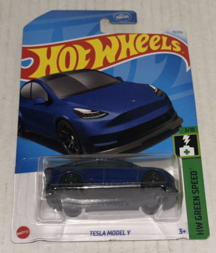 2021 Mattel Hot Wheels HW Green Speed Blue Tesla Model Y 1:64 Diecast Car