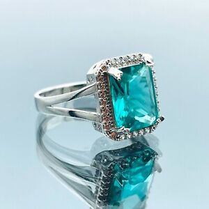 Women Aquamarine Blue Stone 925 Sterling Silver Ring Handmade Elegant Gift Her