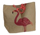 Tri - Coastal Straw Flamingo/Tan Large Tote Bag, 21.5