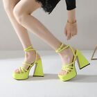 Womens Summer Square Toe High Heels Buckle Straps Platform Roman Casual Sandals