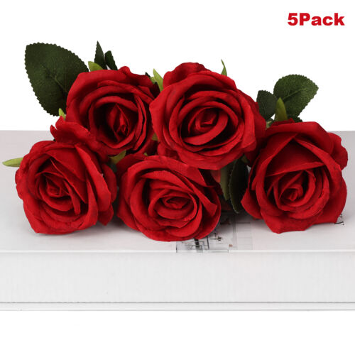 10Pcs Red Roses Artificial Flowers Bouquet Silk Realistic Valentine Home Decor