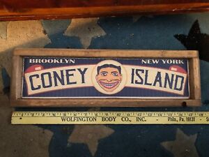 Vntg Style ALL Wood Sign “CONEY ISLAND Brooklyn New York” 17-1/4”x5-1/2”x1-1/2”