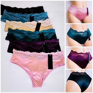 Lot 6 PRETTY SATIN Lace BIKINIS Style PANTIES Womens Underwear 68841  S M L XL