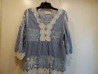 Ana & Rose XL Blue Drop Waist Lace Trim and Embroidered Blouse