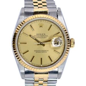 ROLEX DATEJUST MENS WATCH TWO-TONE CHAMPAGNE INDEX JUBILEE BAND YR-1995 16233
