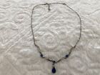Vintage Necklace Signed NR Avon clear rhinestones Blue Topaz Dangle Pendant 19”